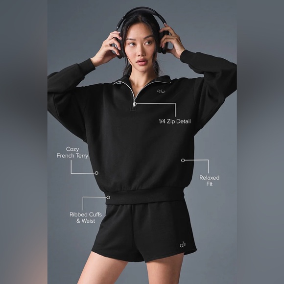 ALO | accolade 1/4 zip pullover | XXS Black - Picture 4 of 4